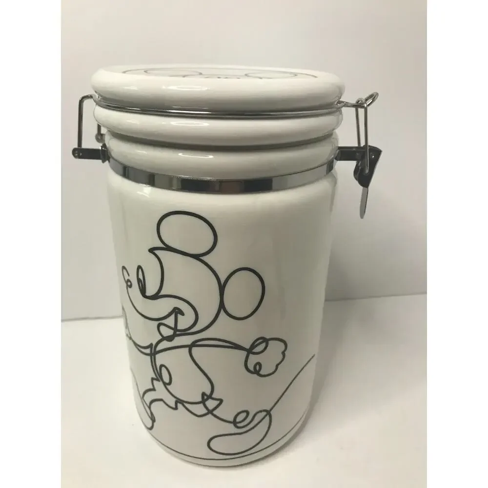 Disney Mickey Mouse 8” Linear Hinge Cookie Jar Canister Container Black White N